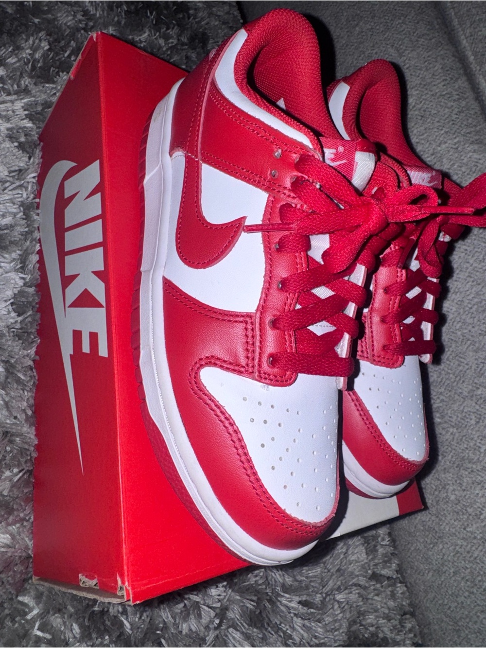 Nike Kids Red and White Low-Top Sneakers with Iconic Swoosh